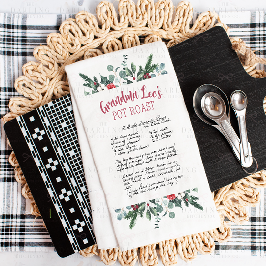 Christmas Recipe Tea Towel in Linen or Flour Sack