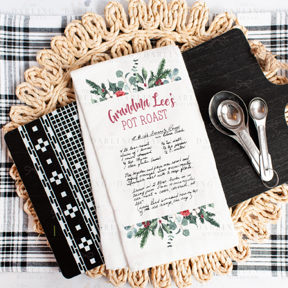 Christmas Recipe Tea Towel in Linen or Flour Sack