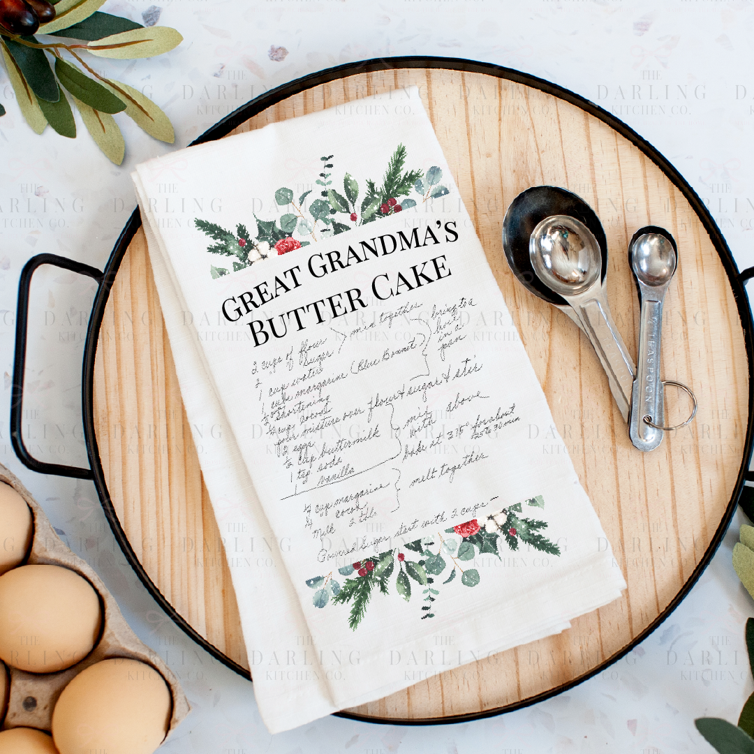 Christmas Recipe Tea Towel in Linen or Flour Sack