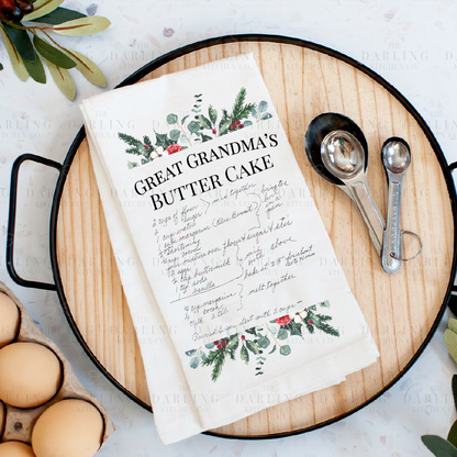 Christmas Recipe Tea Towel in Linen or Flour Sack