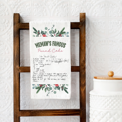 Christmas Recipe Tea Towel in Linen or Flour Sack