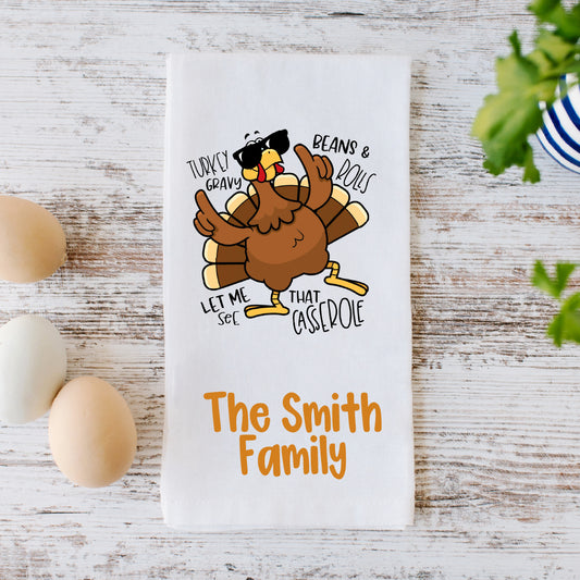 Personalized Gobble Til You Wobble Thanksgiving Tea Towel – Cute Turkey Hostess Gift
