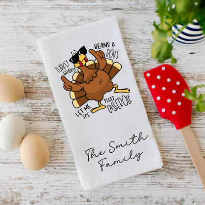 Personalized Gobble Til You Wobble Thanksgiving Tea Towel – Cute Turkey Hostess Gift