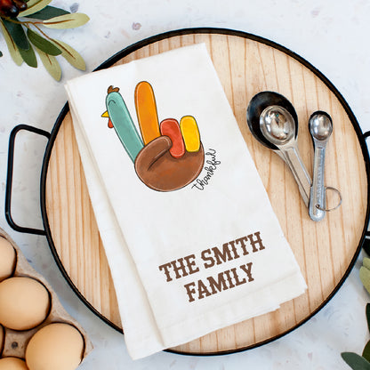 Personalized Thankful Hand Turkey Thanksgiving Tea Towel – Cute Fall Hostess Gift
