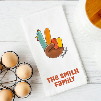 Personalized Thankful Hand Turkey Thanksgiving Tea Towel – Cute Fall Hostess Gift