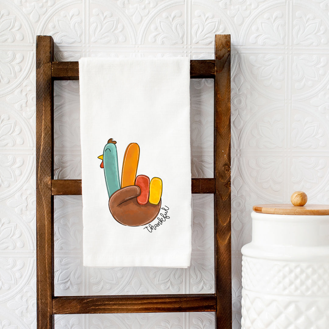 Personalized Thankful Hand Turkey Thanksgiving Tea Towel – Cute Fall Hostess Gift