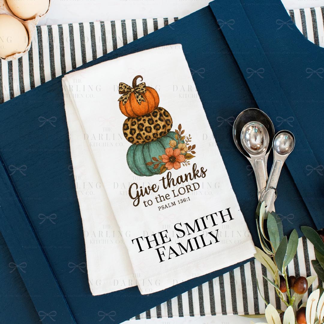 Personalized Christian Thanksgiving Tea Towel, Unique Hostess Gift Idea, Linen or Flour Sack Towels
