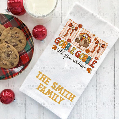Personalized Thanksgiving Tea Towel | Cute Turkey & Bow Hand Towel