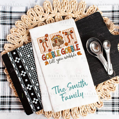 Personalized Thanksgiving Tea Towel | Cute Turkey & Bow Hand Towel
