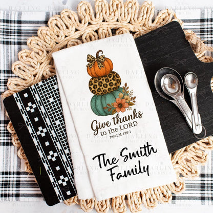 Personalized Christian Thanksgiving Tea Towel, Unique Hostess Gift Idea, Linen or Flour Sack Towels