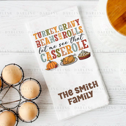 Funny Thanksgiving Tea Towel , Personalized Hostess Gift