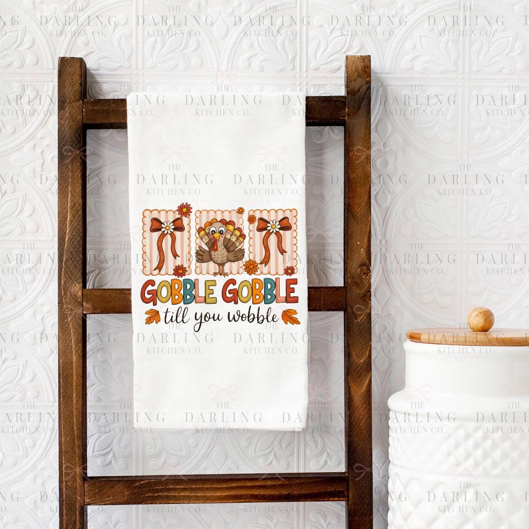 Personalized Thanksgiving Tea Towel | Cute Turkey & Bow Hand Towel